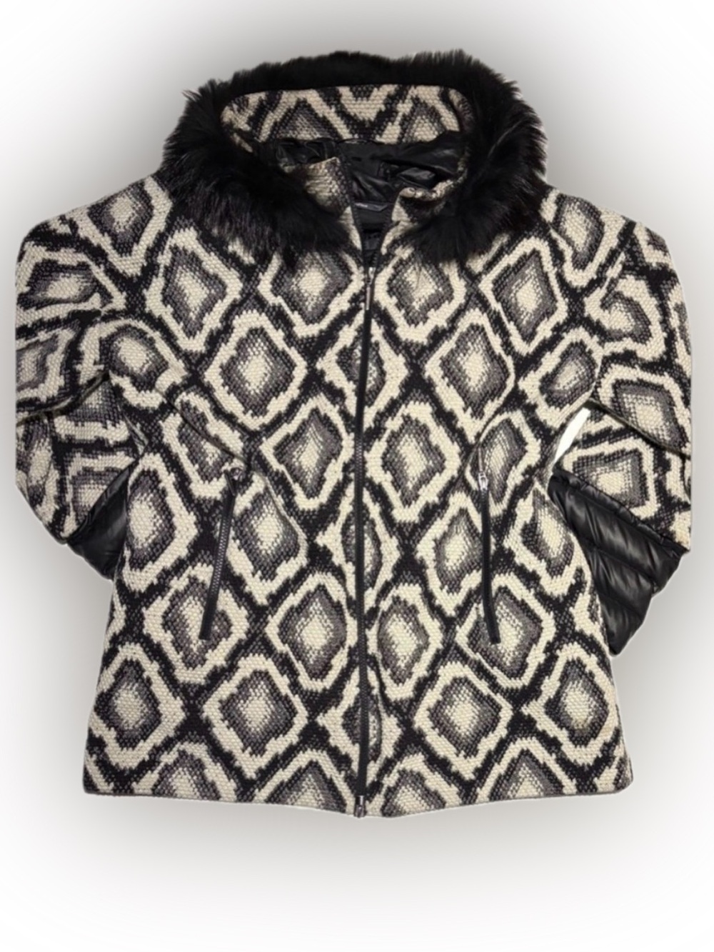 Airfield Black White Geometric Print Jacket Puffer Vest Size Medium